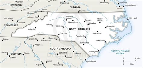 A map of North Carolina, United States